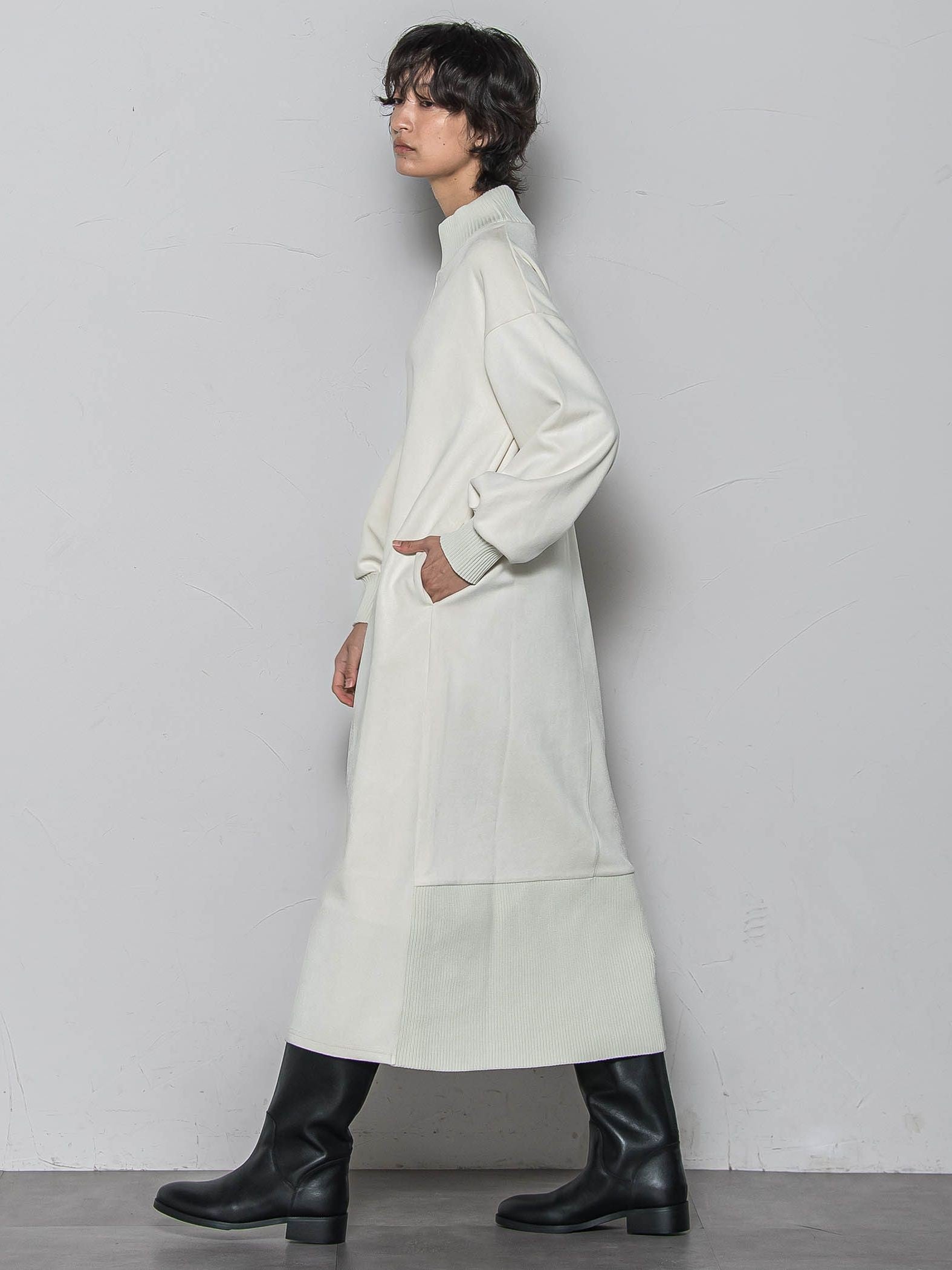 【WEB限定】スウェード×リブモックネックワンピース≪手洗い可能≫