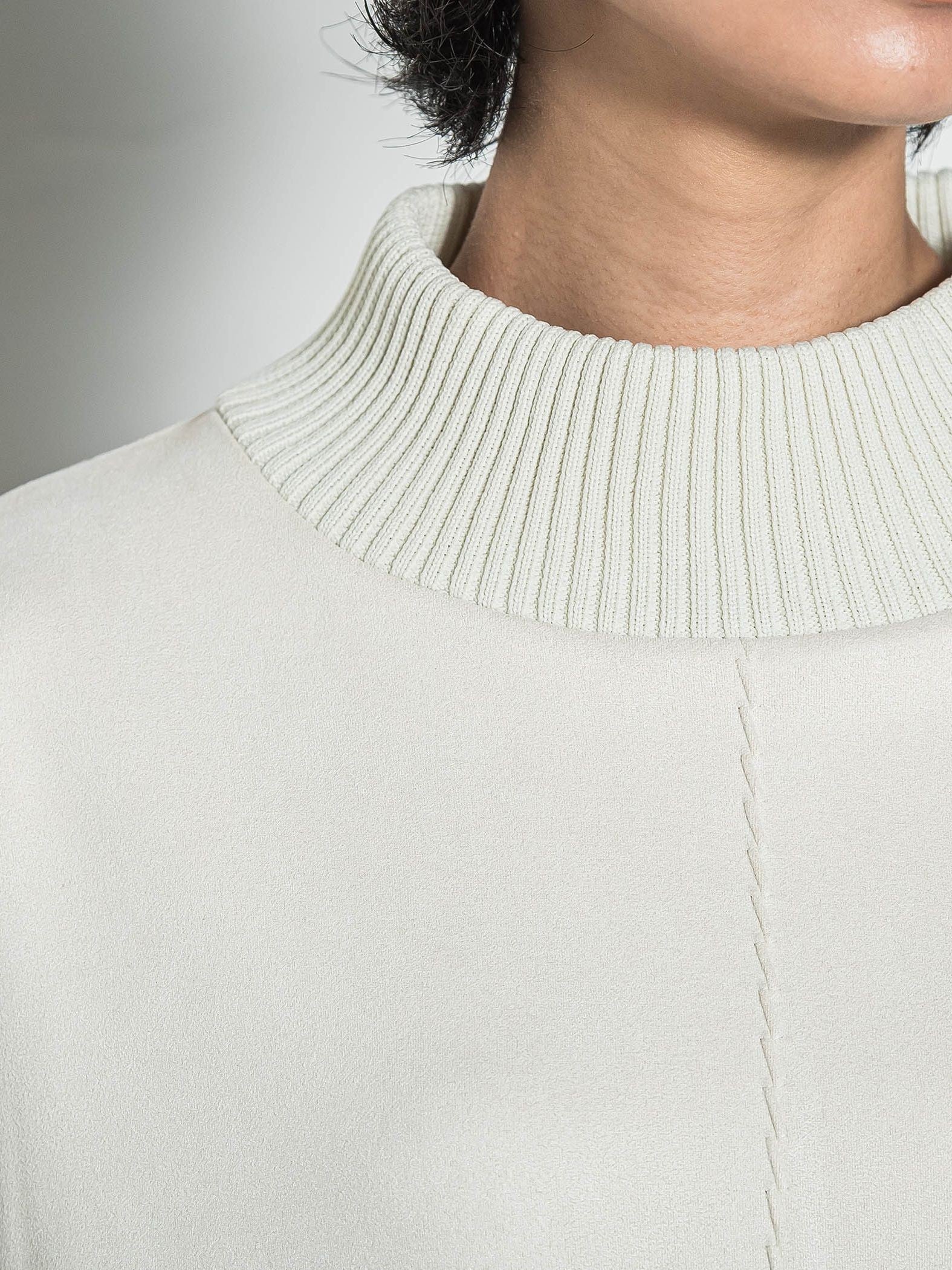 【WEB限定】スウェード×リブモックネックワンピース≪手洗い可能≫