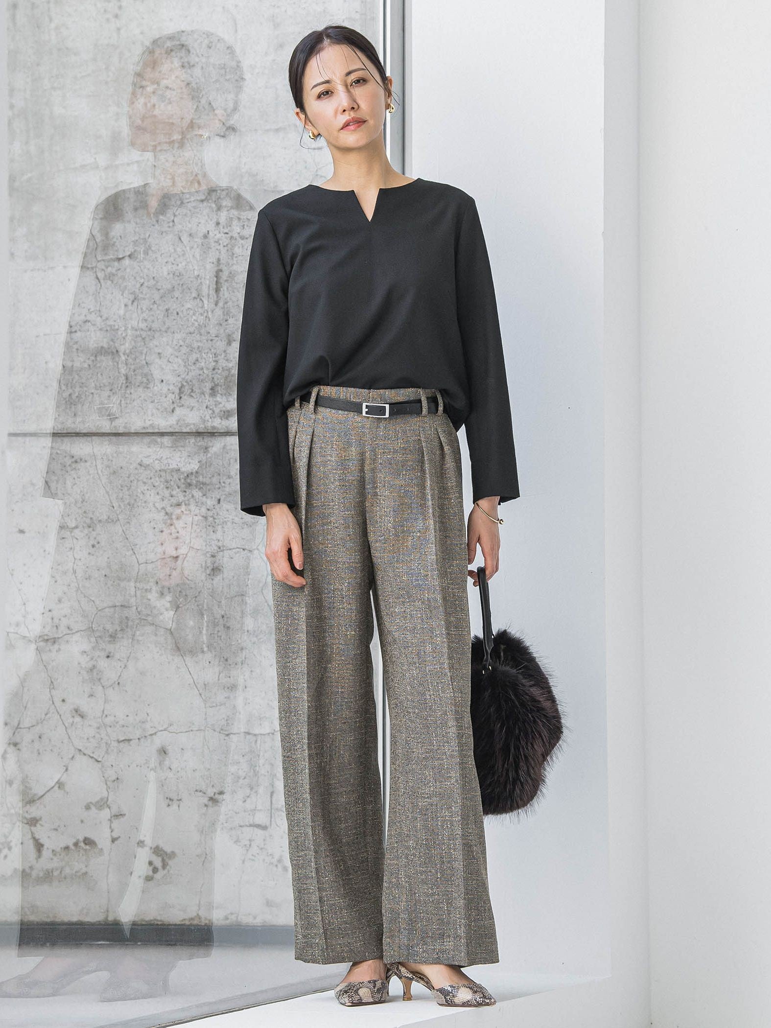 両面起毛キーネックブラウス＜WEB限定11号サイズ＞