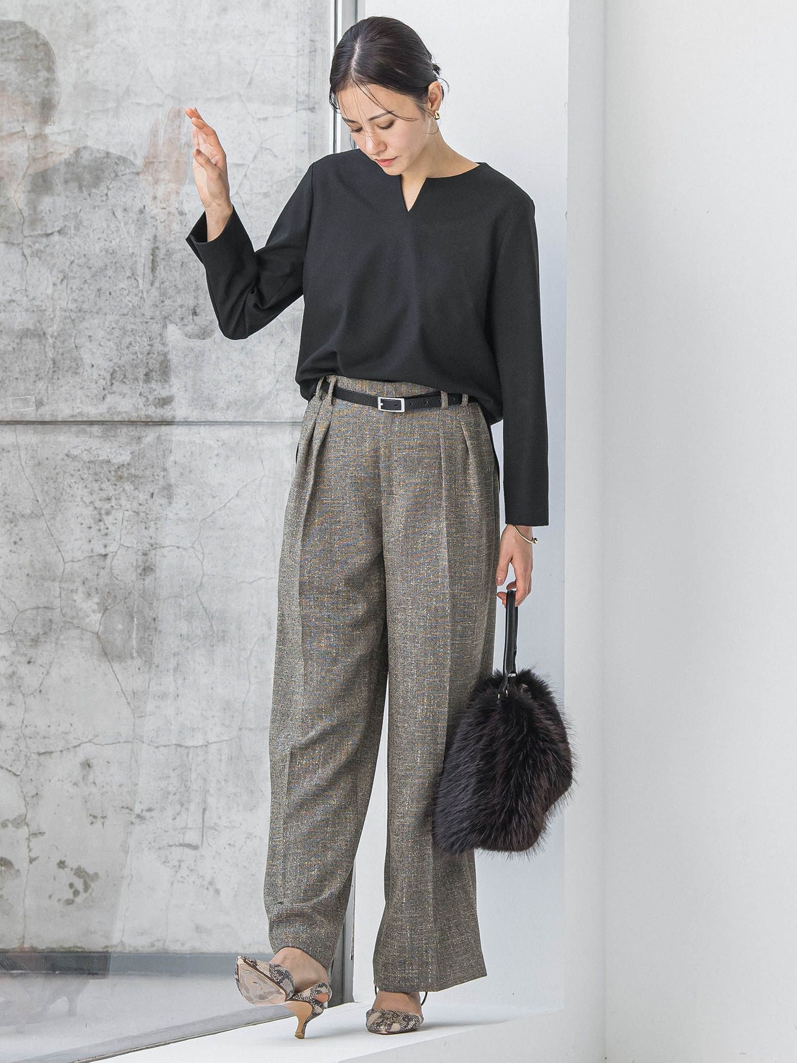 両面起毛キーネックブラウス＜WEB限定11号サイズ＞