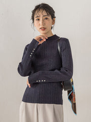袖ボタンランダムリブニット≪手洗い可能≫
