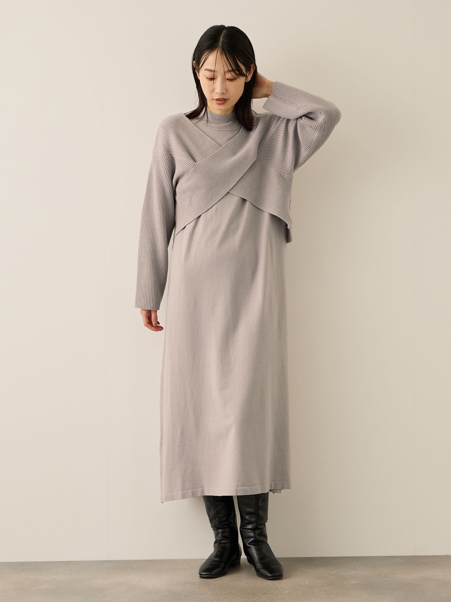 カシュクールニットアンサンブルワンピース≪手洗い可能≫
