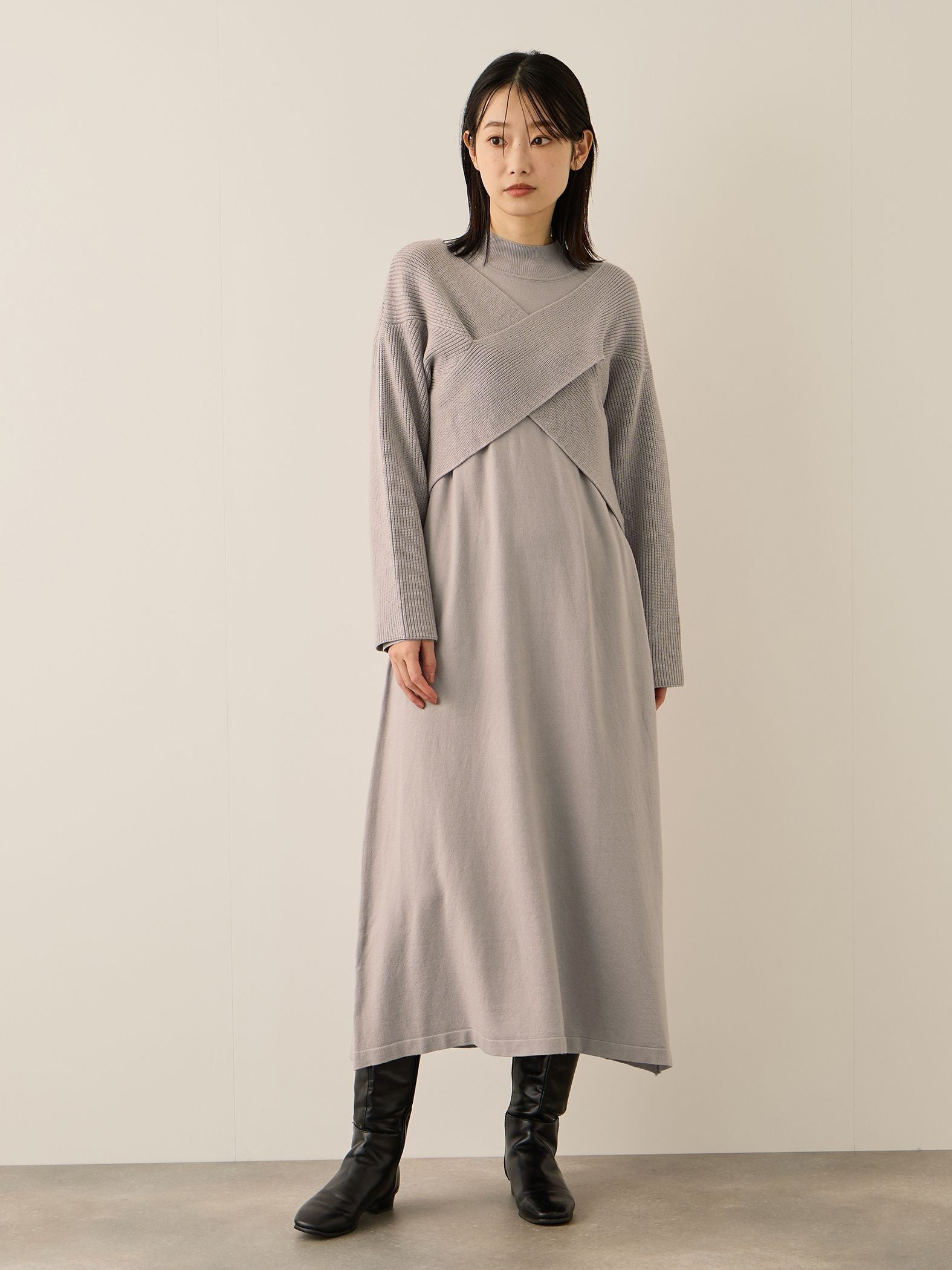 カシュクールニットアンサンブルワンピース≪手洗い可能≫