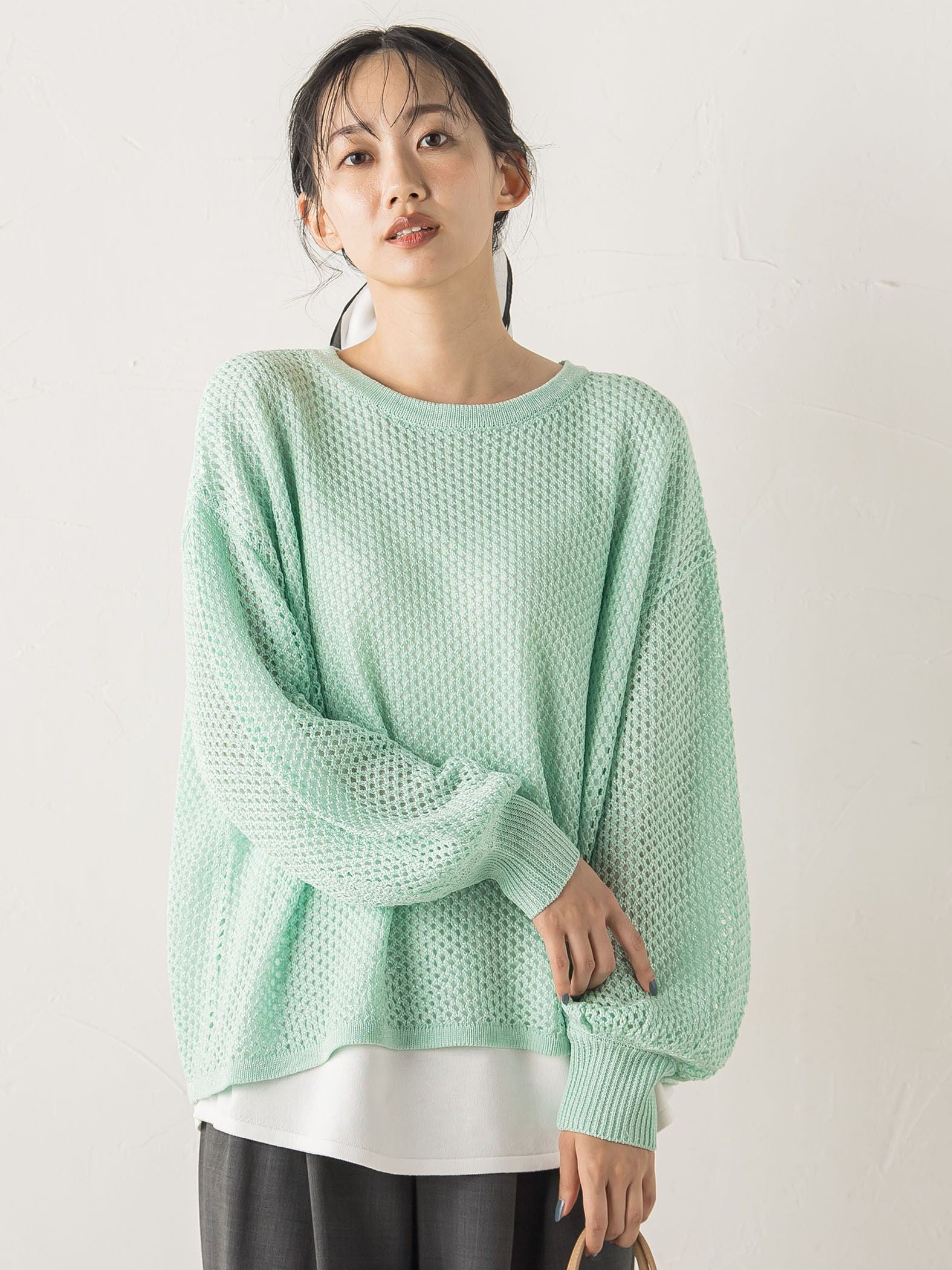メッシュ柄レイヤードニット≪手洗い可能≫