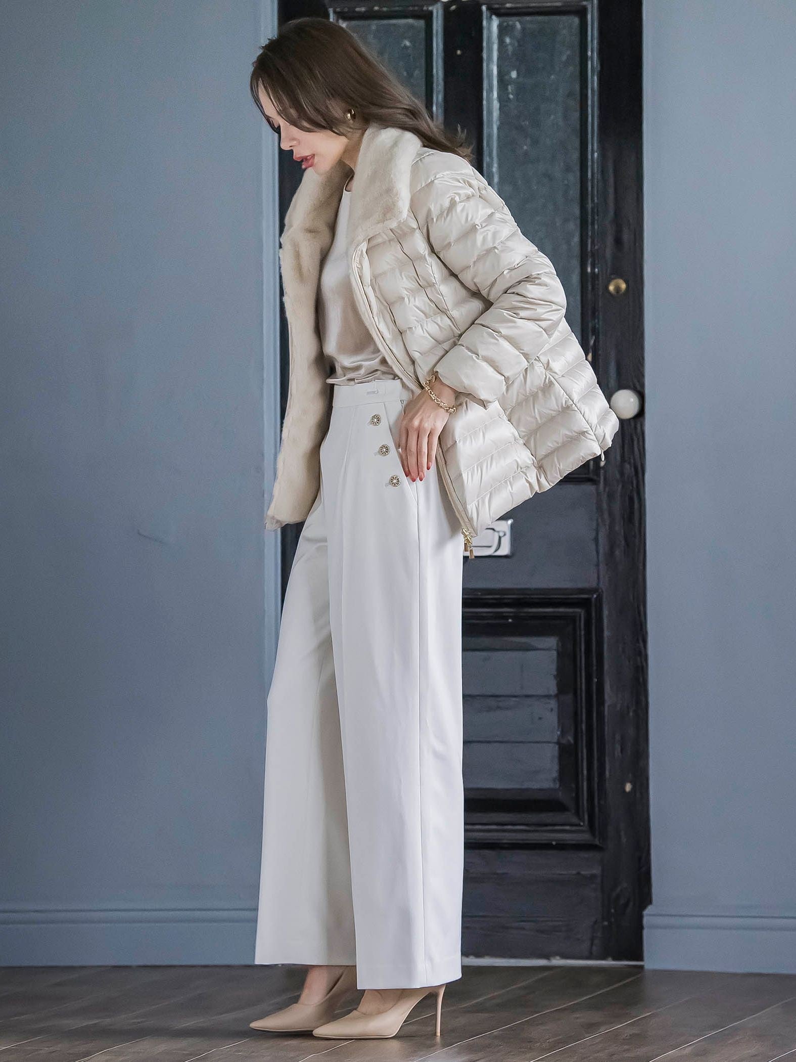 キラキラボタンワイドパンツ≪手洗い可能≫