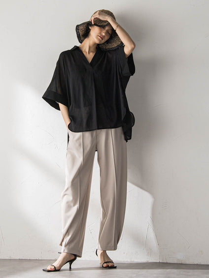 麻調シアーBACKタックスキッパーブラウス