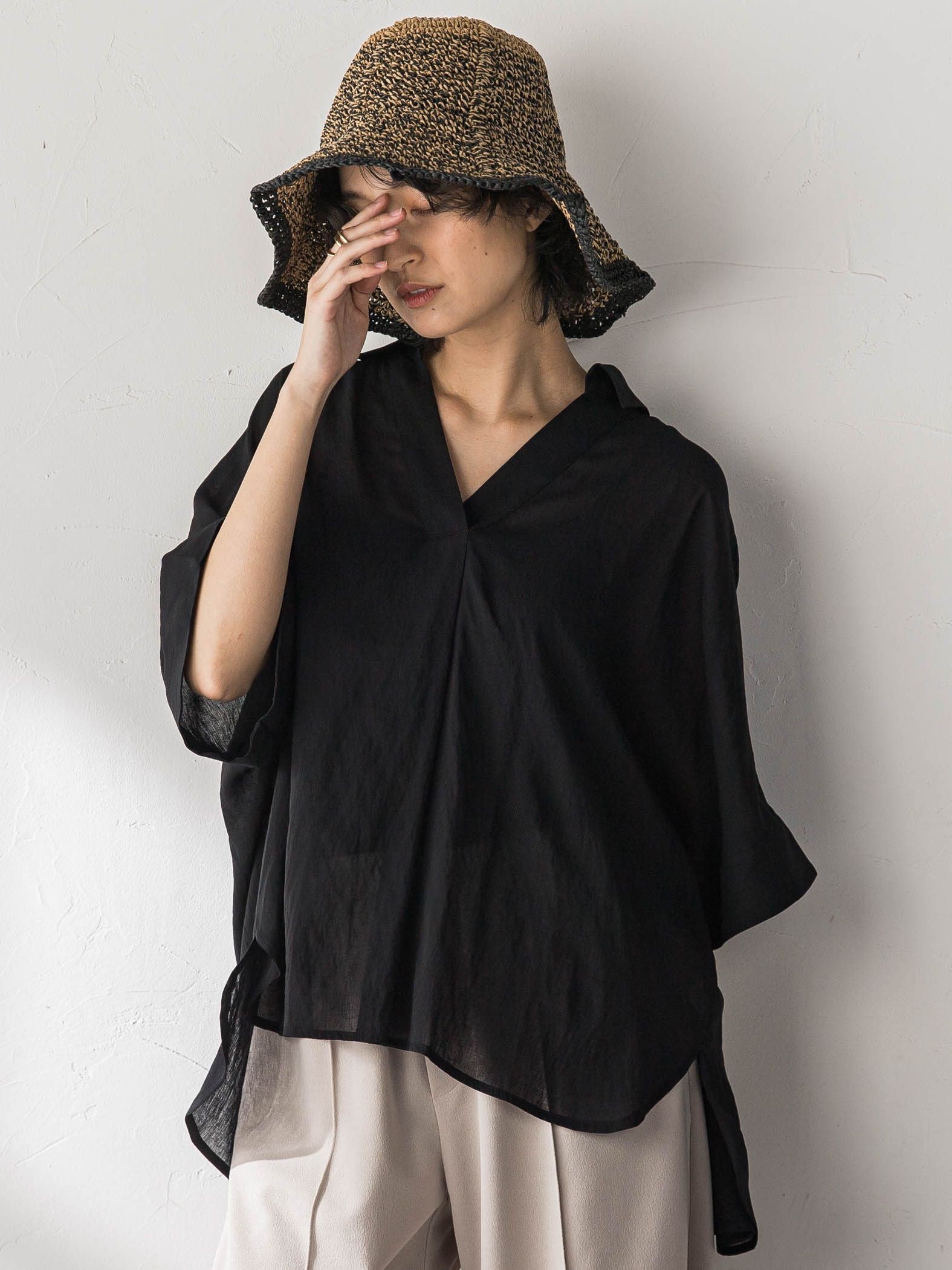 麻調シアーBACKタックスキッパーブラウス