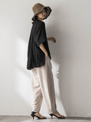 麻調シアーBACKタックスキッパーブラウス