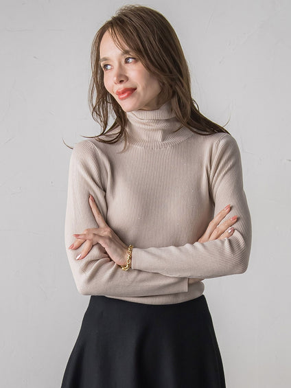 【新色追加】スパンコールリブタートルニット