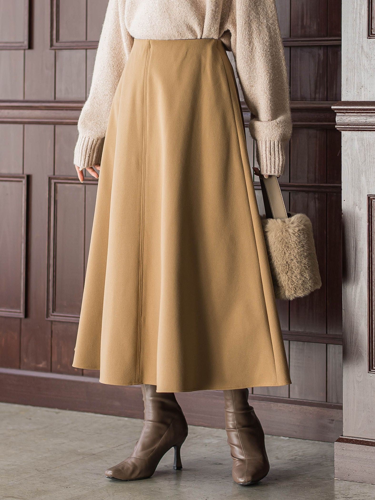 両面起毛ストレッチスカート≪洗濯機で洗える≫