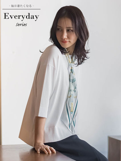 クルーネック五分袖ニット≪WEB限定サイズ11号/WEB限定カラーあり/洗える≫