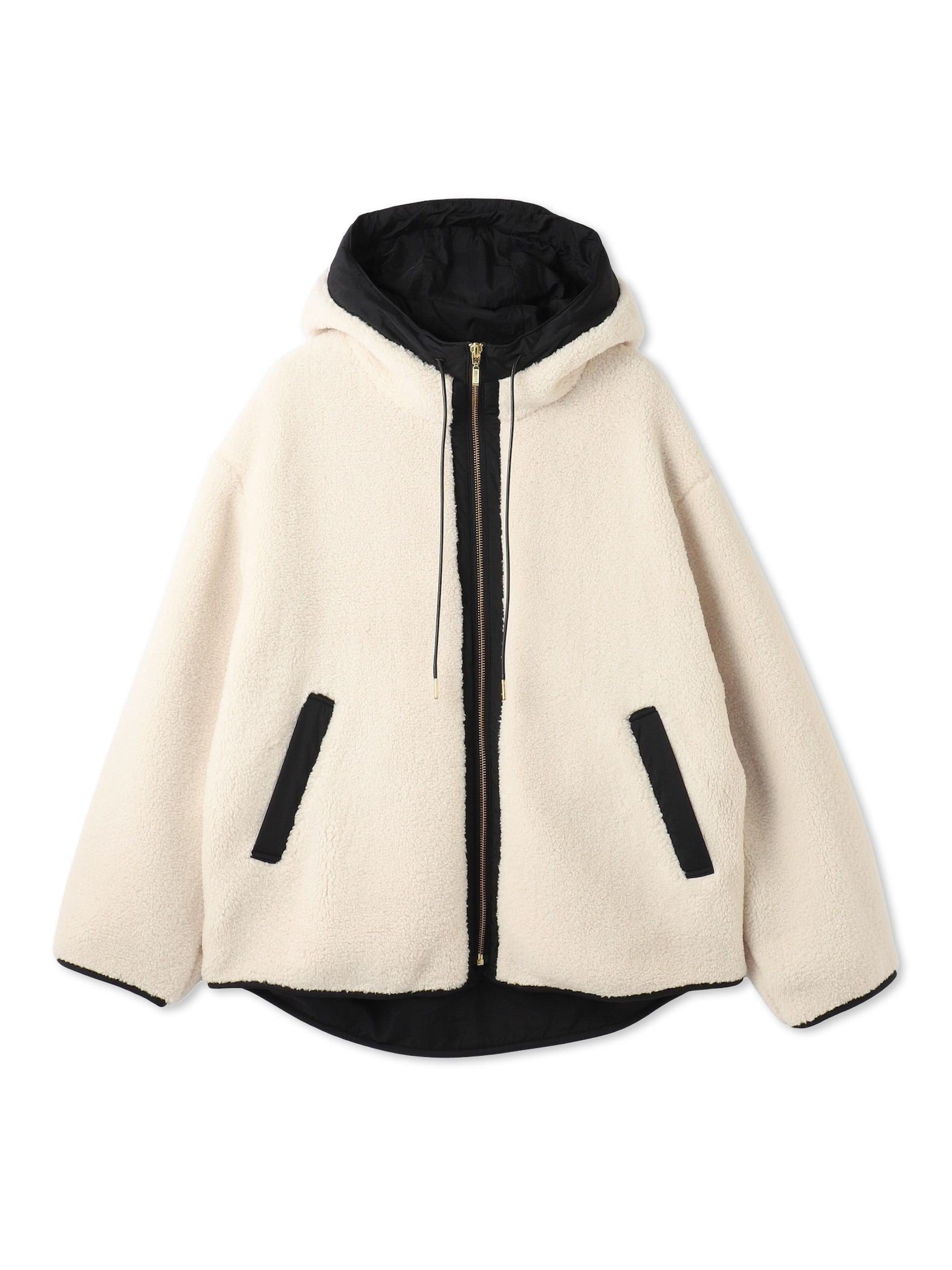 配色ボアフーディコクーンブルゾン