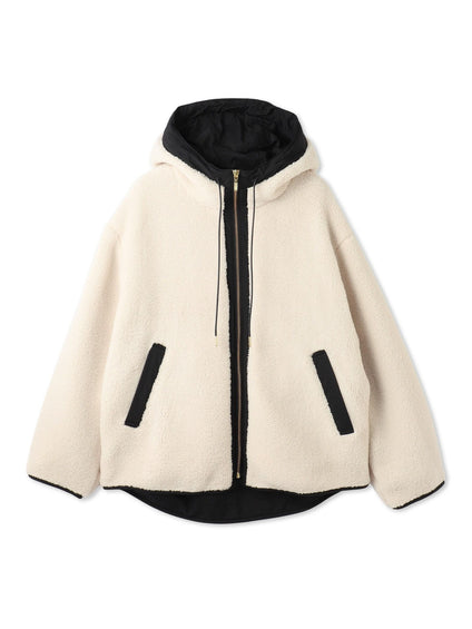 配色ボアフーディコクーンブルゾン