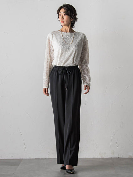 【大きいサイズ】ハイストレッチカルゼワイドパンツ