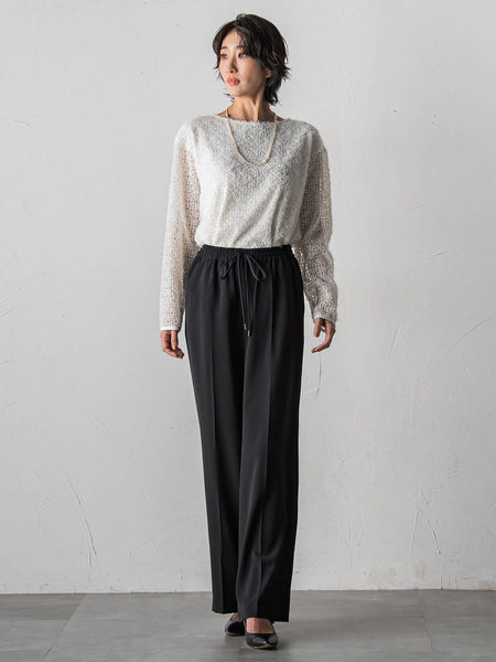 【大きいサイズ】ハイストレッチカルゼワイドパンツ