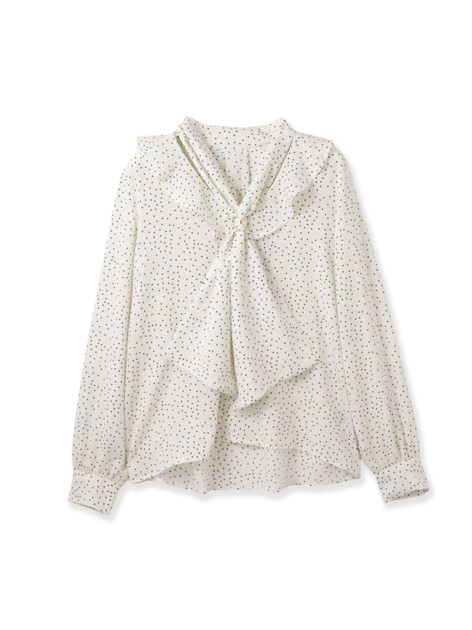 デシンVネックフリルドットボウタイブラウス