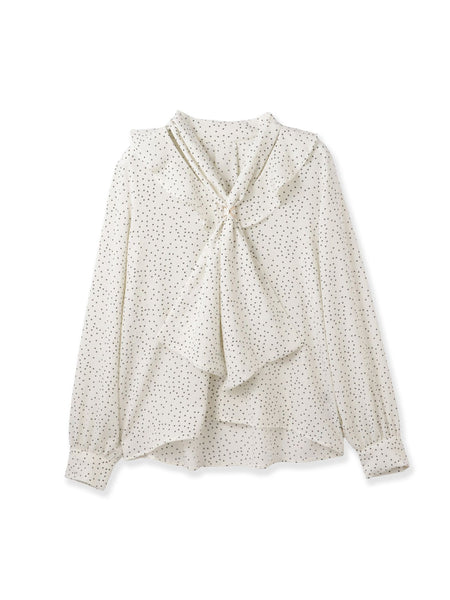デシンVネックフリルドットボウタイブラウス