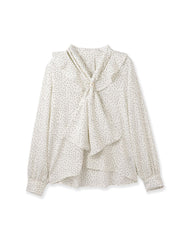 デシンVネックフリルドットボウタイブラウス