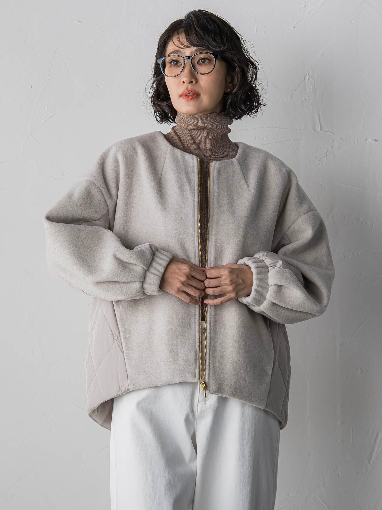 【biyori】キルティングノーカラーブルゾン