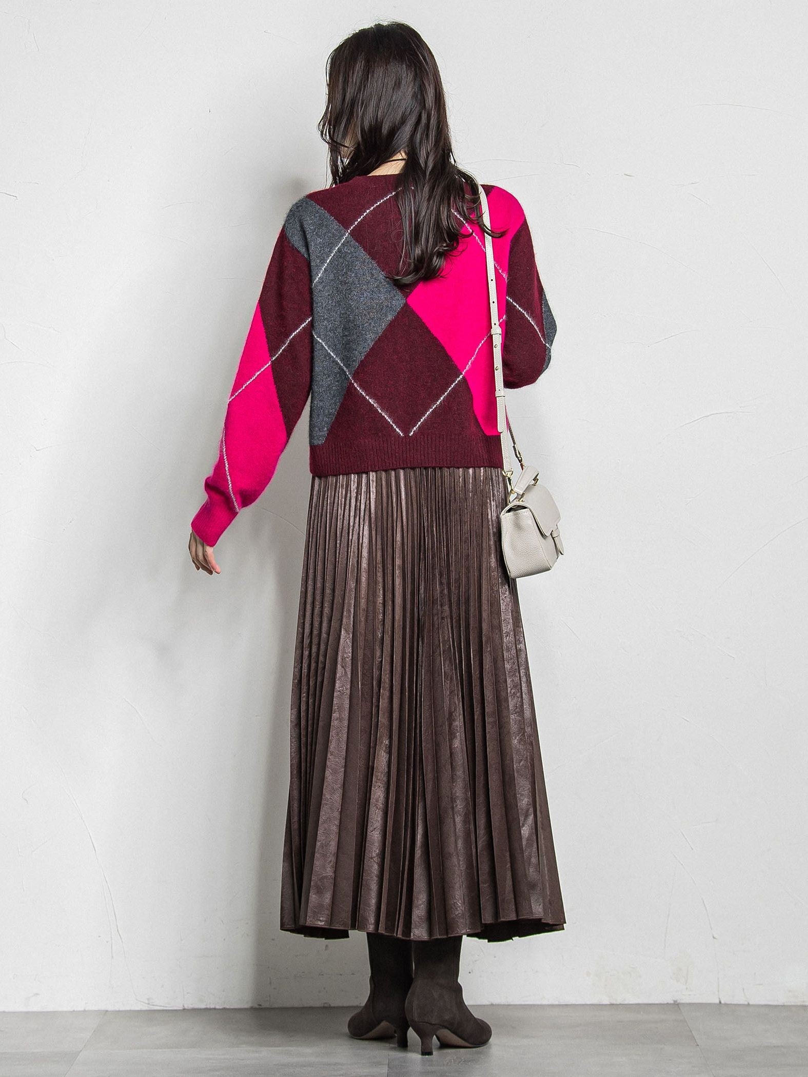 【カタログ掲載】レザーライクサテンプリーツスカート≪洗える≫