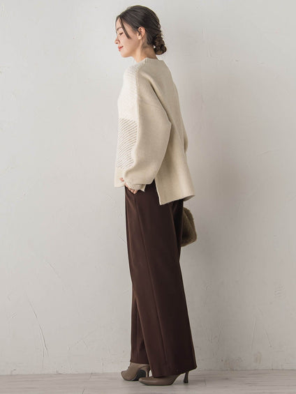 シャギージャガード切替えニット≪手洗い可能≫