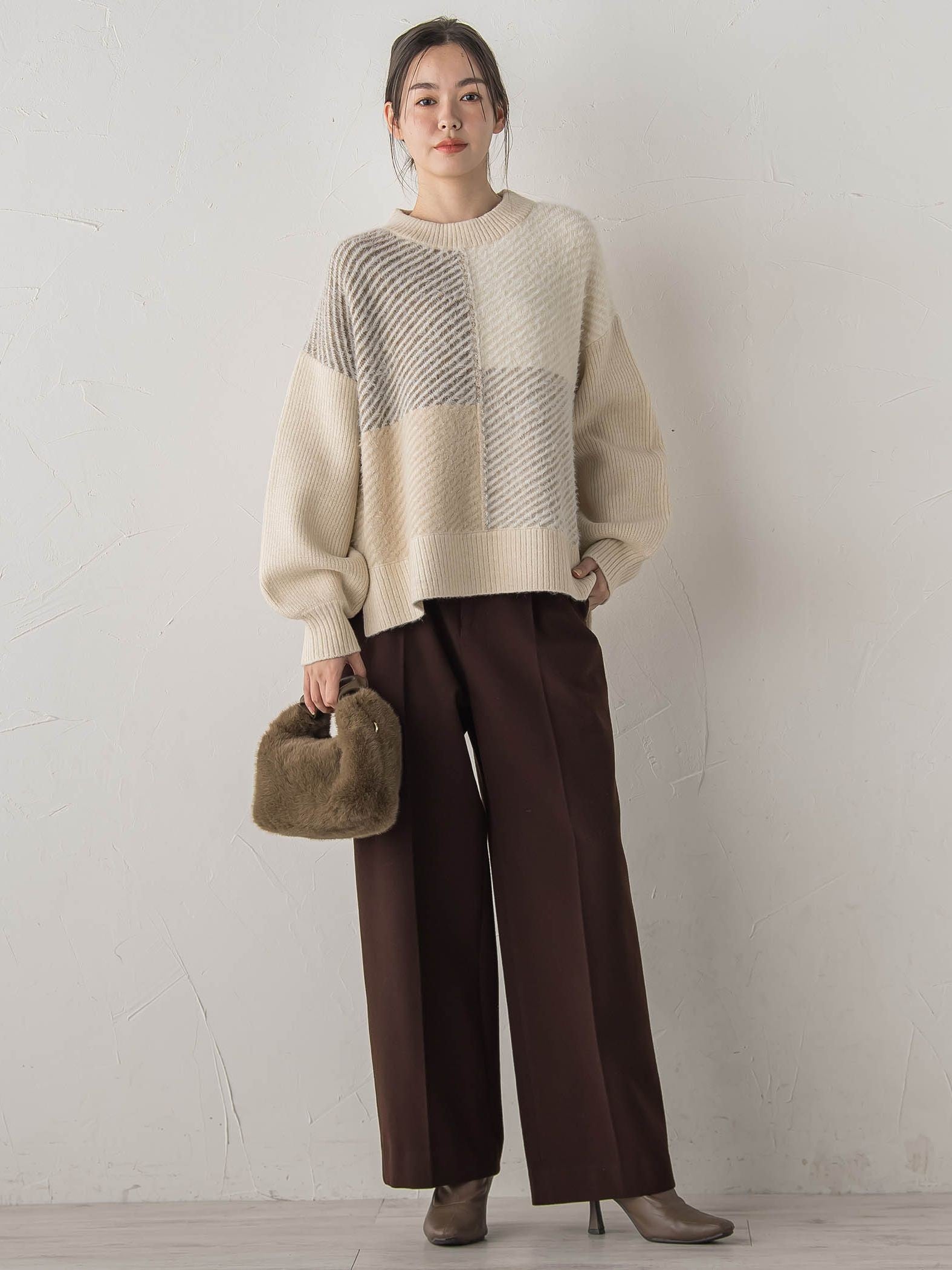 シャギージャガード切替えニット≪手洗い可能≫