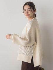 シャギージャガード切替えニット≪手洗い可能≫