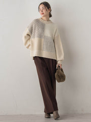 シャギージャガード切替えニット≪手洗い可能≫