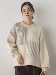 シャギージャガード切替えニット≪手洗い可能≫