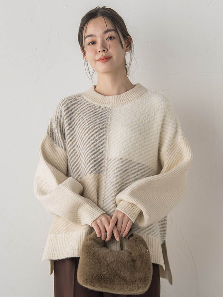 シャギージャガード切替えニット≪手洗い可能≫