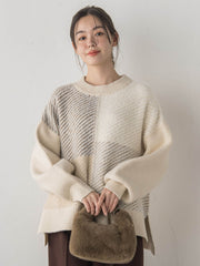 シャギージャガード切替えニット≪手洗い可能≫