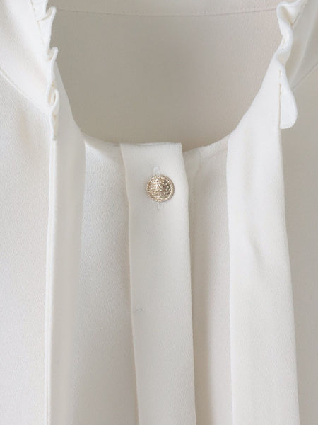 フリルネックボウタイブラウス≪洗濯機で洗える≫