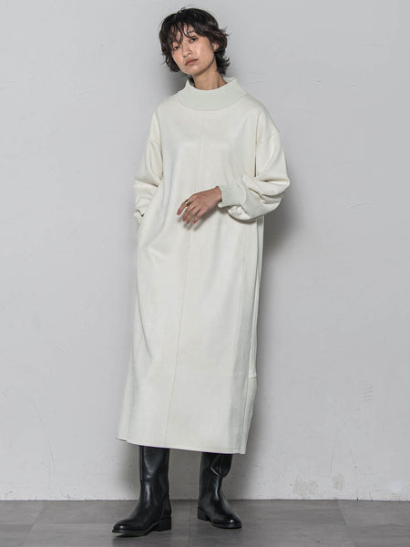 【WEB限定】スウェード×リブモックネックワンピース≪手洗い可能≫