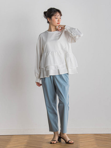 【WEB限定】サークルストレッチテーパードパンツ≪洗濯機で洗える≫