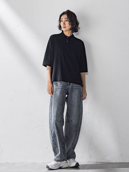 【WEB限定】デニムカーブパンツ≪洗濯機で洗える≫