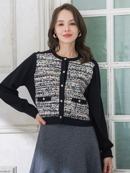 CLARENSONミックスツイードカーディガン