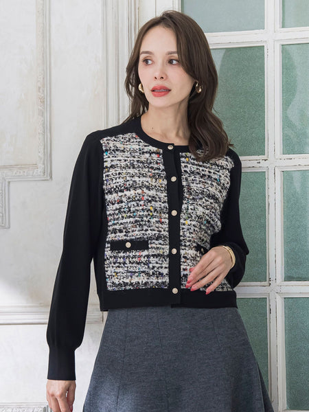 CLARENSONミックスツイードカーディガン