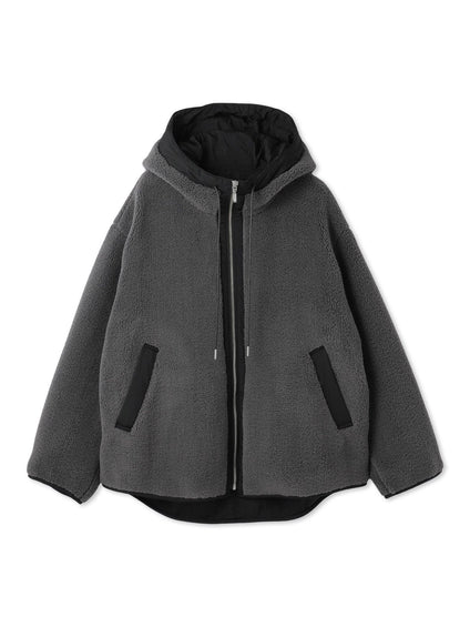 配色ボアフーディコクーンブルゾン