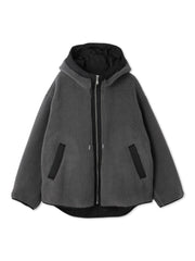 配色ボアフーディコクーンブルゾン