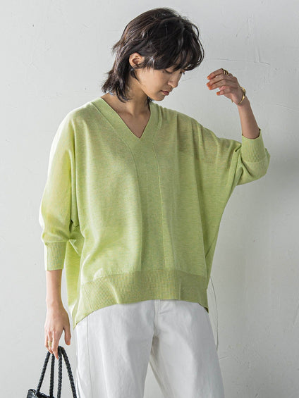 LEVITAシアーVネックドルマンニットプルオーバー≪手洗い可能≫