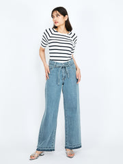 紐ベルト付デニムワイドパンツ≪手洗い可能≫