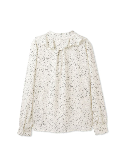 デシンVネックフリルドットボウタイブラウス