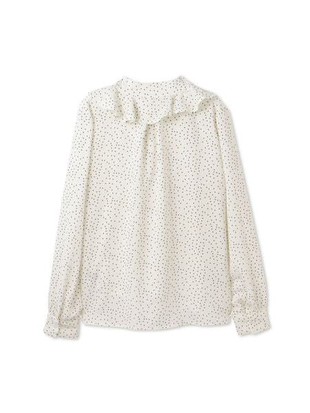デシンVネックフリルドットボウタイブラウス