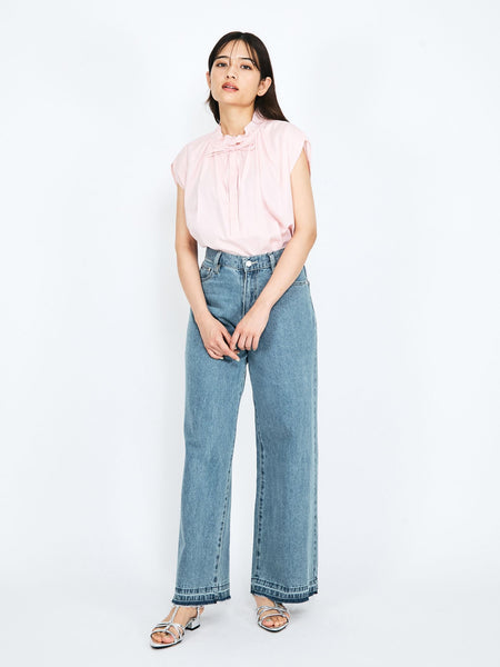紐ベルト付デニムワイドパンツ≪手洗い可能≫