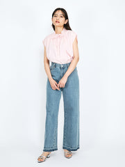 紐ベルト付デニムワイドパンツ≪手洗い可能≫