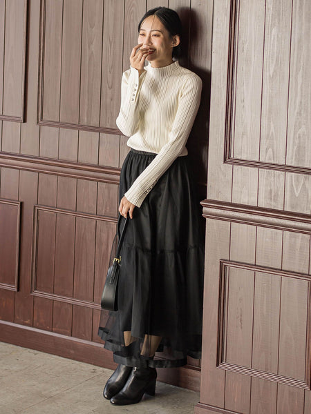 袖ボタンランダムリブニット≪手洗い可能≫