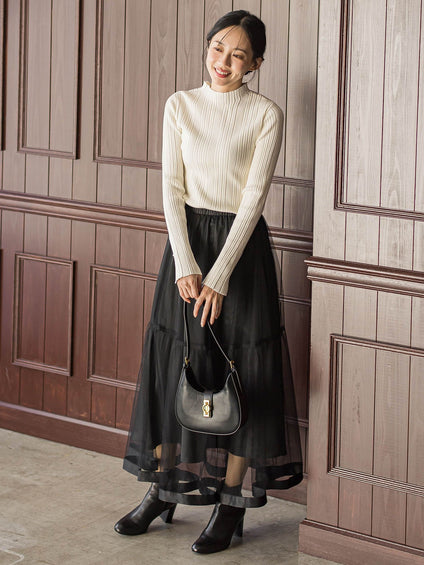 袖ボタンランダムリブニット≪手洗い可能≫