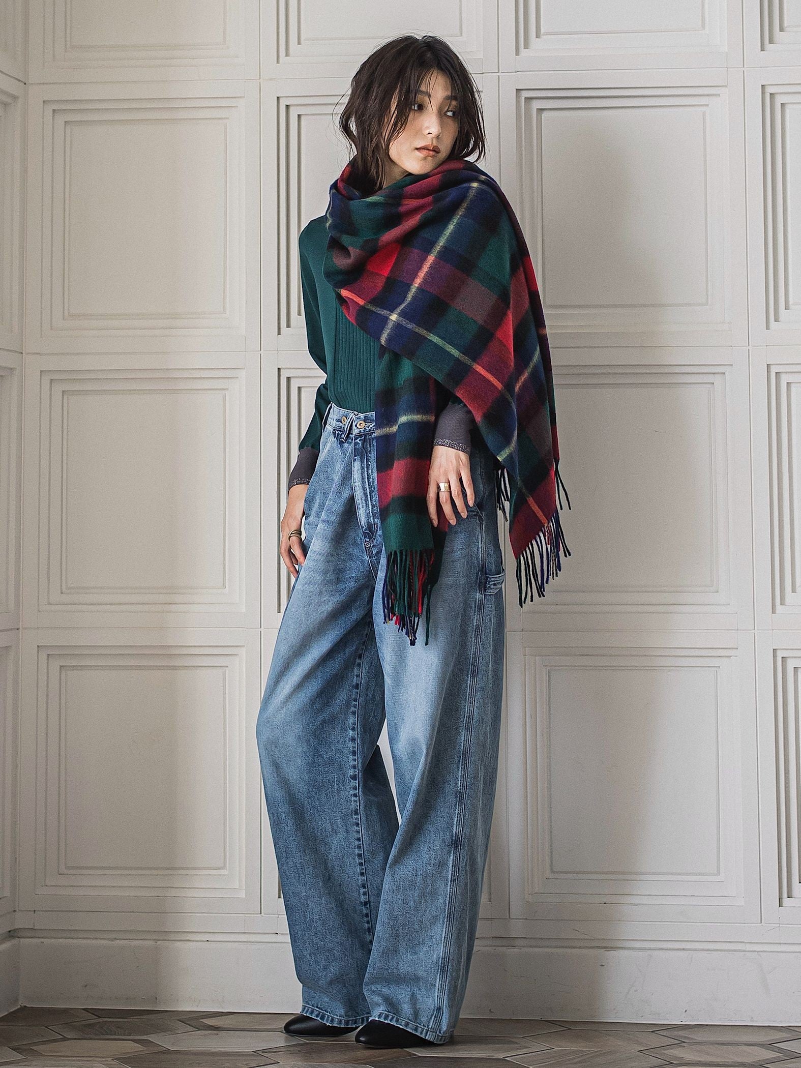 ボトルネック配色ニットプルオーバー≪手洗い可能≫