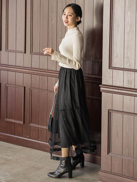 袖ボタンランダムリブニット≪手洗い可能≫