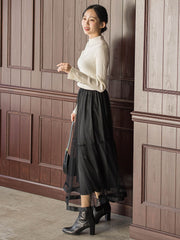 袖ボタンランダムリブニット≪手洗い可能≫